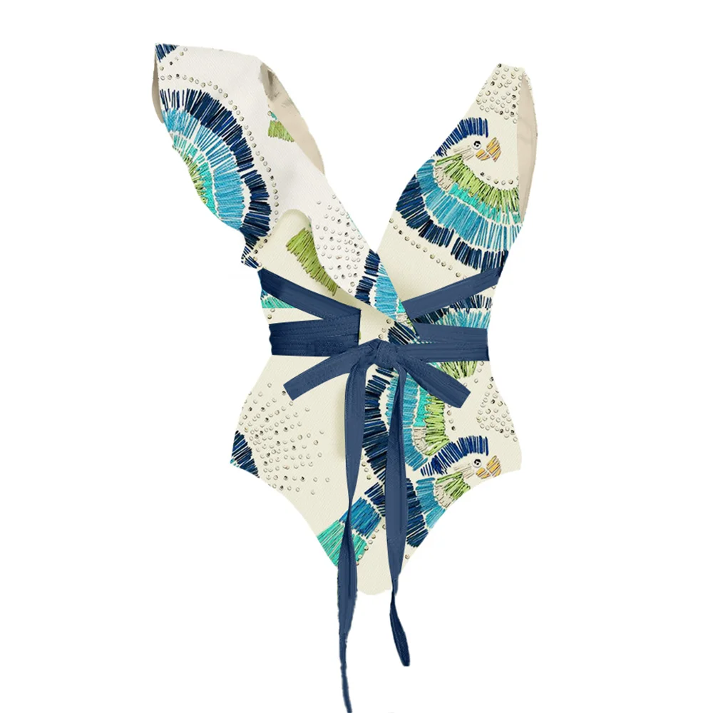 2023 Vintage Deep V Swimsuit Biquini Swimwear Women Designer Bathing Suit Summer Holiday Beach Wear Swimsuit Luxury Bourkini