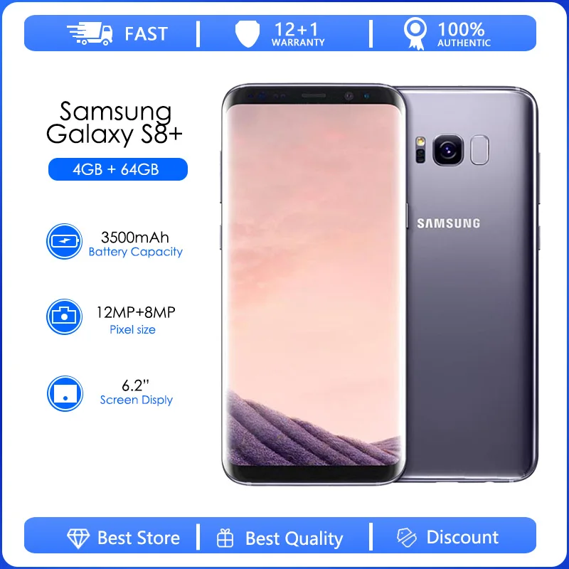 Восстановленный Оригинальный телефон Samsung Galaxy S8 +, G955U, G955F, 4G, Android, 6,2 дюйма, камера 12 МП, GPS, Wi-Fi, 4G