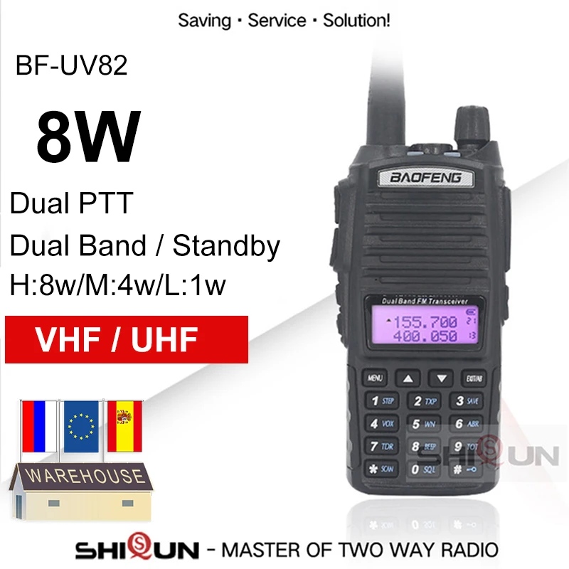 UV-82 Walkie Talkie 8W/5W Baofeng UV-82 10KM Two-Way Radio Dual PTT FM Radio VHF UHF Amateur Ham Radios Receiver UV5R Transmiter