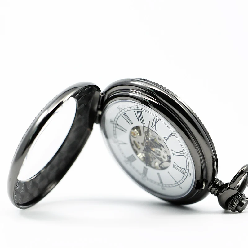 Unique Clear Glass Cover Mens Watch White Dial Roman Numerals Necklace Pendant Gift Mechanical Pocket Watch For Men Women