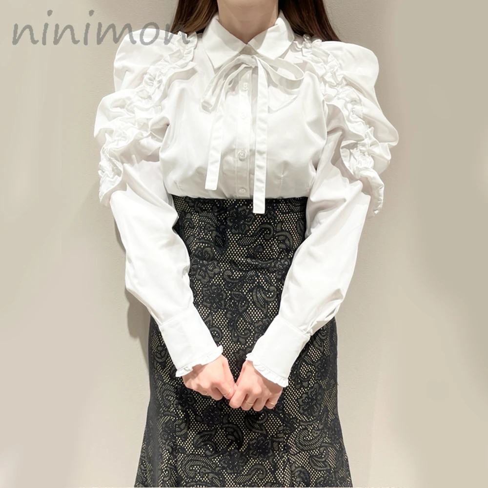 

Женская блузка с воланом, отложным воротником и длинным рукавом