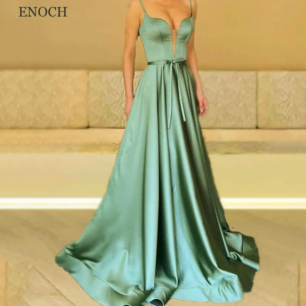 

ENOCH Sweetheart A-Line Satin Evening Dress Sleeveless Satin Spaghetti Straps Formal Gowns For Women Robes De Soirée Custom Made