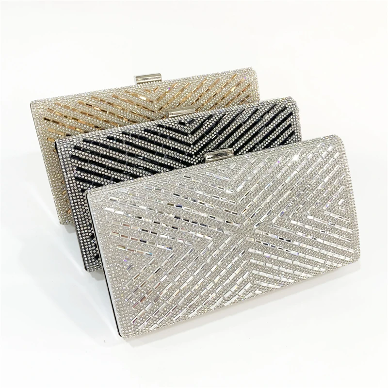 

New Fashion Trend X Stripe Rhinestone Clutch Bag Ladies Banquet Party Handbag