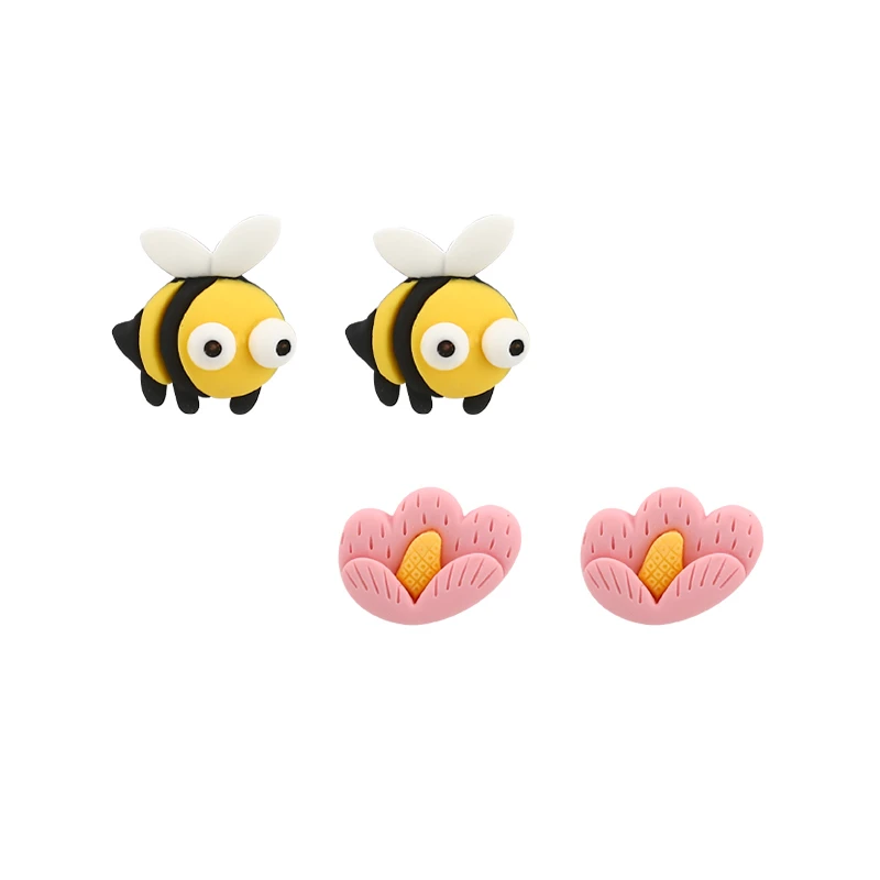 

Honey Bee 925 Sterling Silver Stud Earrings Cute Resin Flower Earrings Women's Creative Jewelry