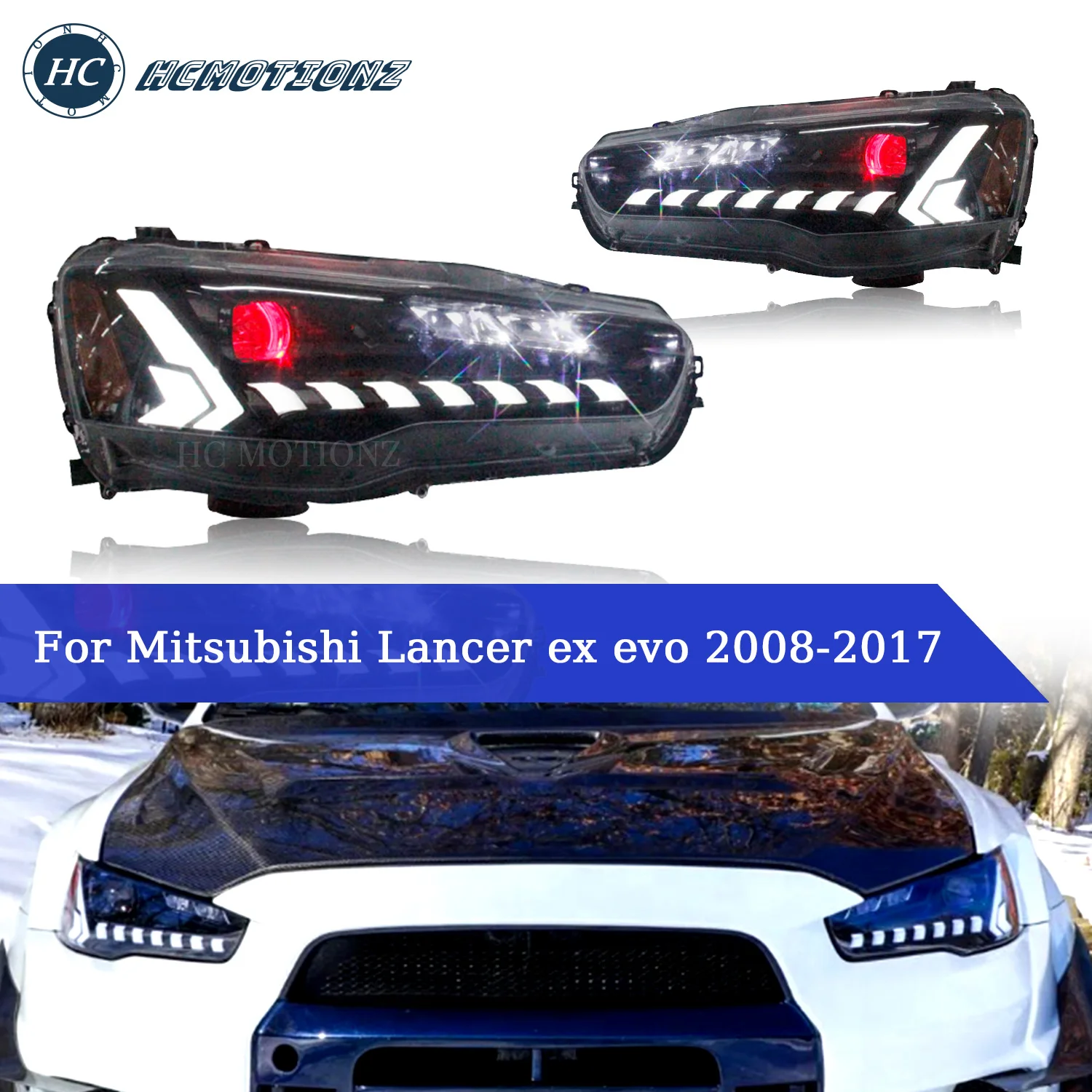 

HCMOTIONZ LED Headlights Assembly Fit for Mitsubishi Lancer & EVO X 2008 - 2017 Head Lamps With LED DRL Start UP Animation