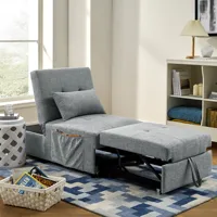 Folding Ottoman Sleeper Sofa Bed 4 in 1 Function Work as Ottoman Chair Sofa Bed and Chaise Lounge for Small Space Living Grey