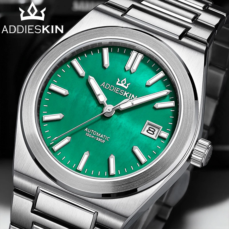 Фото ADDIESKIN K008 Green Mother of Pearl Diver Luxury Watch 39mm Sapphire 100m Waterproof BGW9 Luminous Miyota 9015 Automatic Dial №1