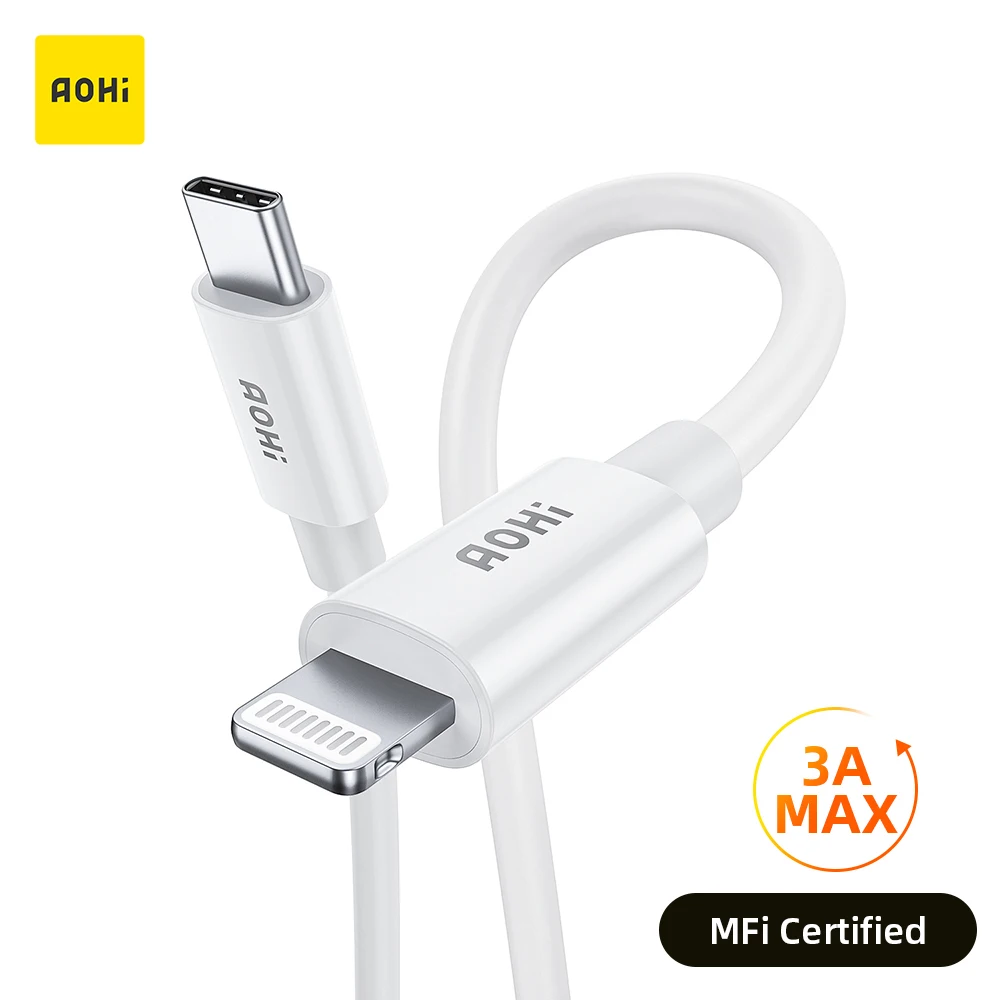 

AOHI 60W PD USB Type C to Lightning Cable for iPhone 13 12 Pro Max 1m/3ft MFi Certified USB C Cable for iPad Pro Data Wire Cord