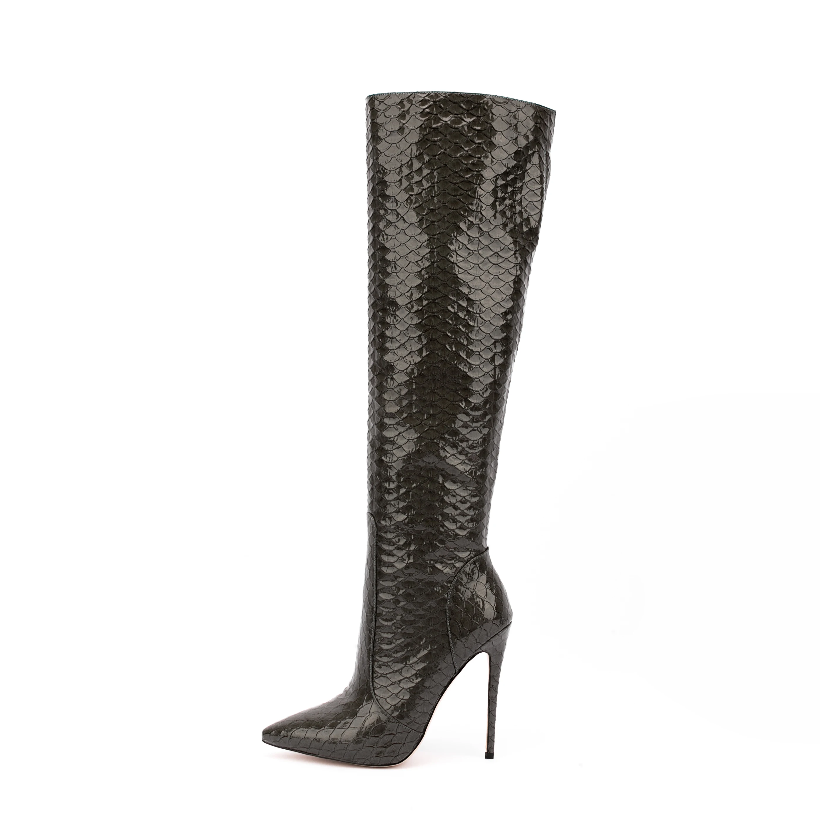

Новинка сезона осень-зима 2022, модная пикантная женская обувь UE, модные женские сапоги до колена на шпильке 12 см из змеиной кожи, M422