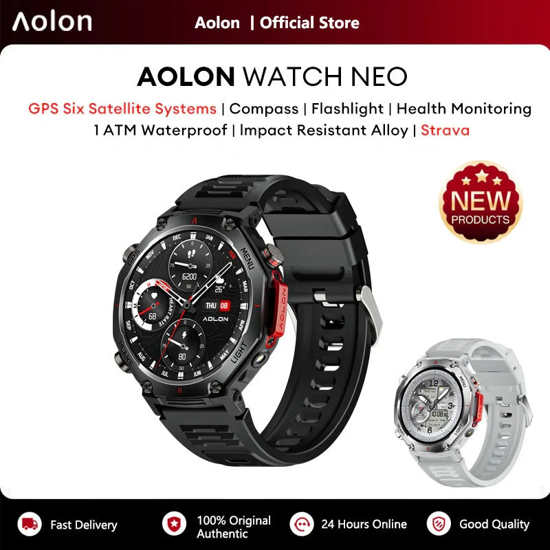 Фото Смарт-часы Aolon NEO с 6-системным GNSS GPS, 1.43-дюймовым IPS-экраном, для спорта и фитнеса на открытом воздухе, мониторинг здоровья, IP68, 1ATM, Bluetooth 5.3, с функцией звонков №1