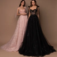 charming pink black a line prom dresses appliques beads sequins sleeveless evening gowns sexy sweetheart birthday party wear