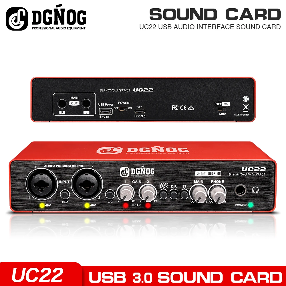 Scheda Audio con interfaccia Audio UC22 con Monitor USB 3.0 scheda Audio professionale per Computer di registrazione della chitarra per PC Podcast da Studio