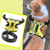 cute vest pet harness breathable embroidery walking the dog leash sandwich mesh cat harness set chihuahua teddy pug pet supplies