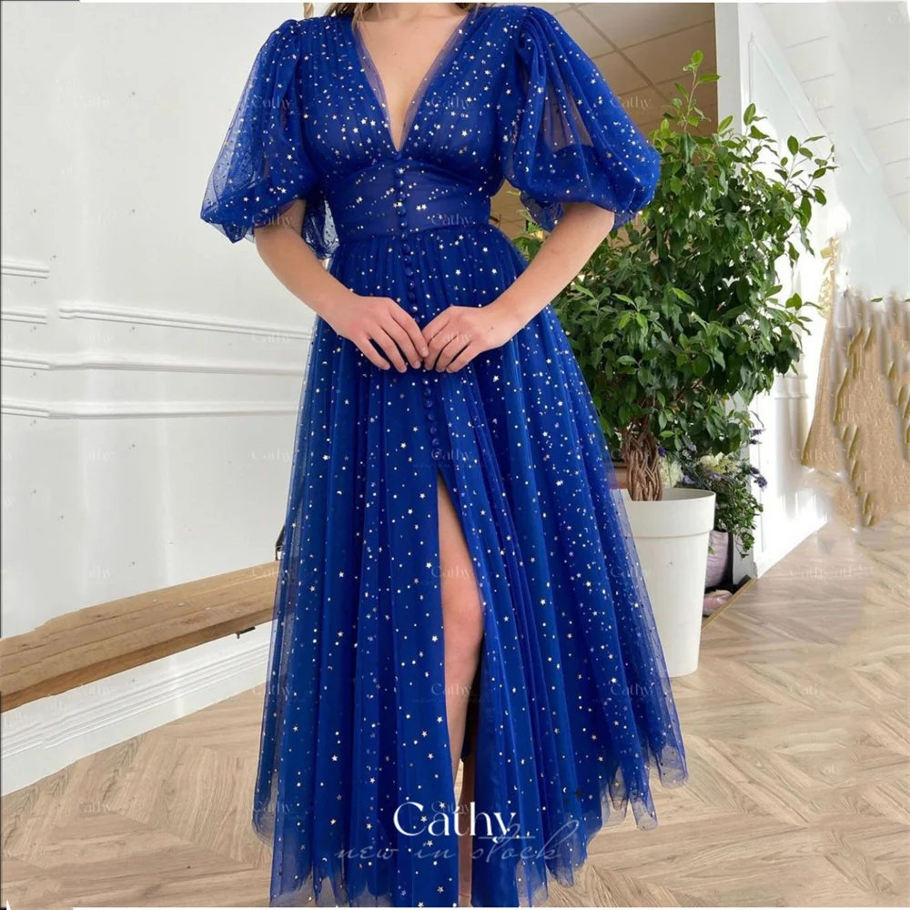 

Тюлевое платье для выпускного вечера с принцессой и звездами, милое Тюлевое вечернее платье с пышными рукавами, праздвечерние чное платье