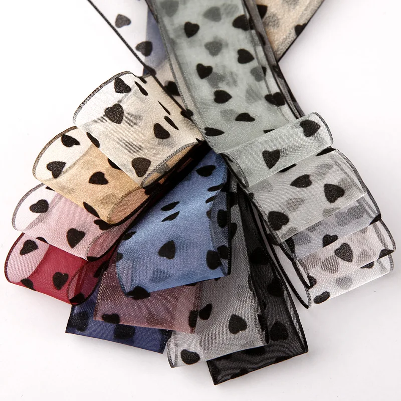 100 ярдов, бархатные прозрачные ленты из органзы в форме сердца для рукоделия, тканевые принадлежности, зажим для волос, серьги с бантом 10 мм, 16 мм, 25 мм, 40 мм, оптовая продажа