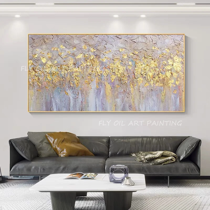 

100% Handmade gold foil luxury large size landscape thick knife artwork picture Oil Painting Porch Aisle For Living Room