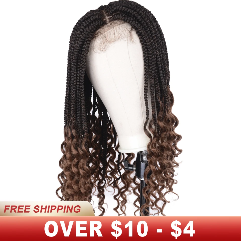Aidable Synthetic Short Braided Wigs Lace Front Wigs Curly Knotless Box Braided Wigs with Baby Hair Wig For Black Women
