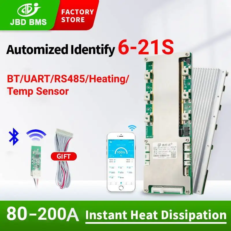 

JBD Smart BMS Lifepo4 6S 7S 8S 10S 12S 13S 14S 16S 20S 21S 24V 36V 48V 60V Balance Board 80A-200A Bms For Lithium Battery