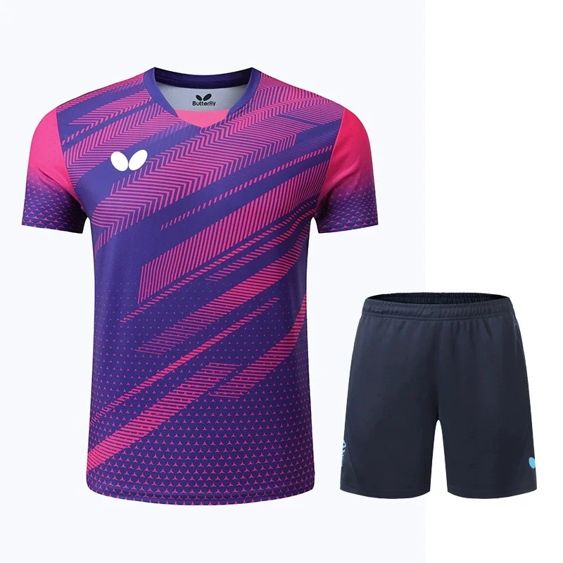 Men T-shirt Summer Quick Drying Female Training Badminton Suit Table Tennis Suit Printed T-shirt Boys Breathable Sports Suit
