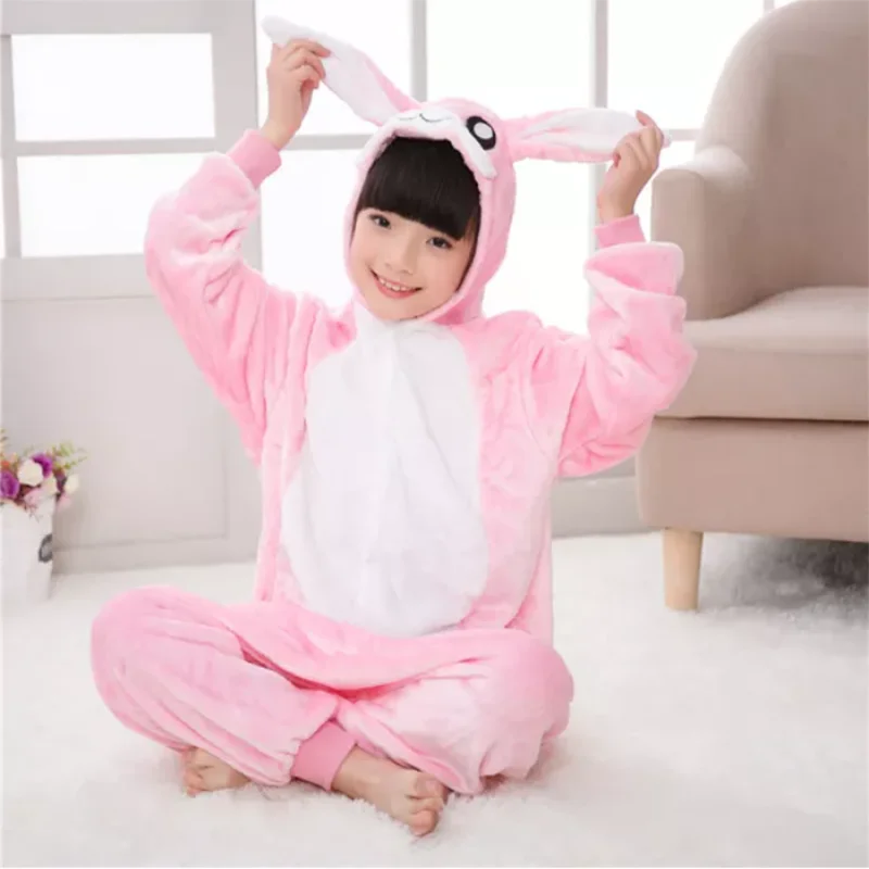 Family Kigurumi Pajamas Pink Rabbit Animal Onesie Cosplay Costume Pajamas For Kids and Adults With Slippers