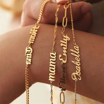 Customized Name Bracelet for Women Stainless Steel Chain Personalized Letters Pendant Nameplate Gold Bracelet Jewelry Gift 1
