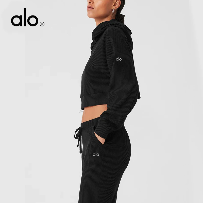Женская одежда для йоги в стиле ALO черная весенне-осенняя повседневная толстовка