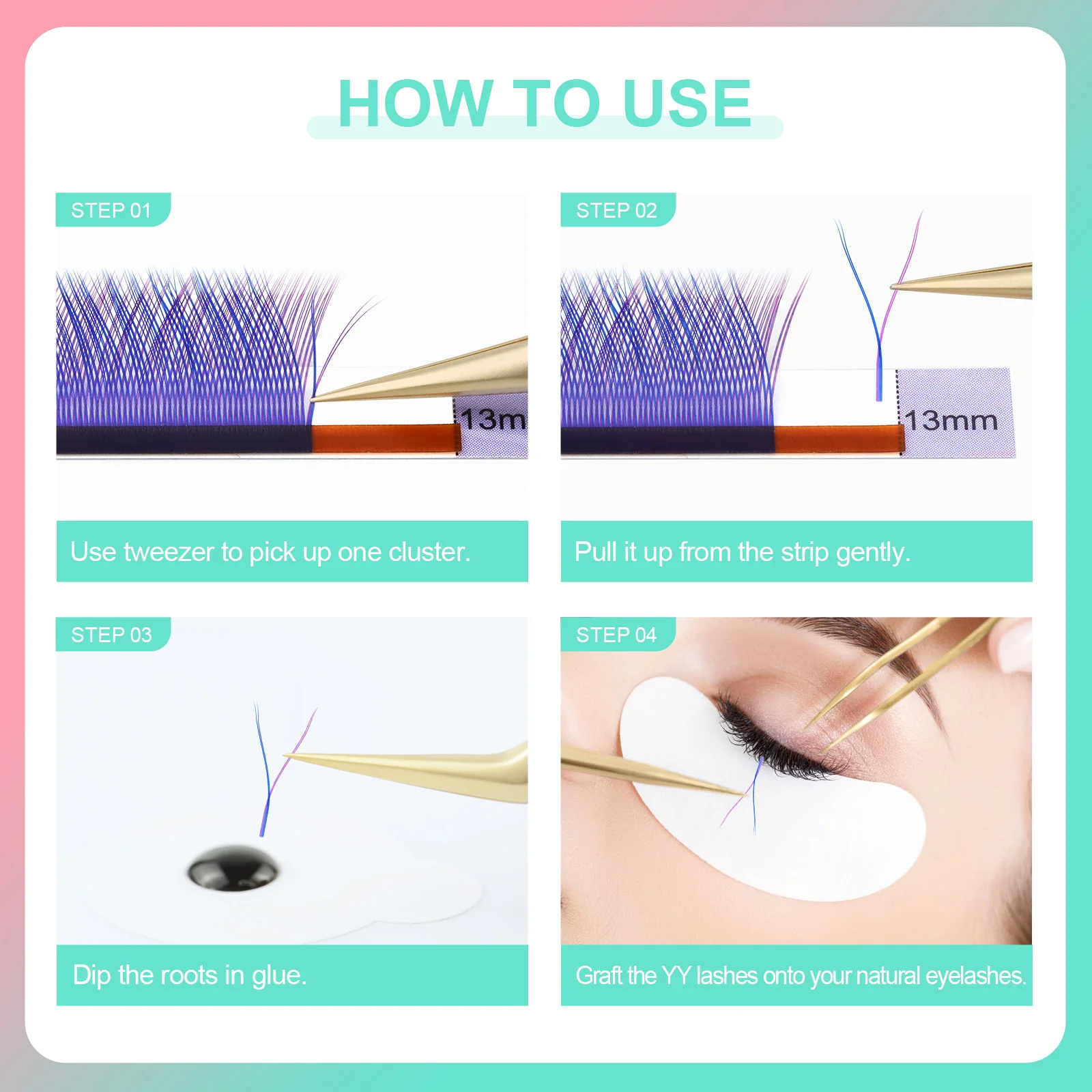 Накладные ресницы NAGARAKU YY в форме синего и фиолетового волнистых 4D