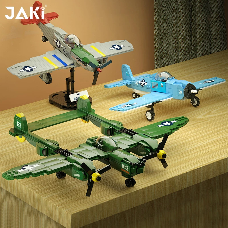 Military WW2 Army Fighter DIY Building Blocks German Iron Horse Fighter  F2F P-38 Fighter Soldier Figures Bricks Kids Boys Toys