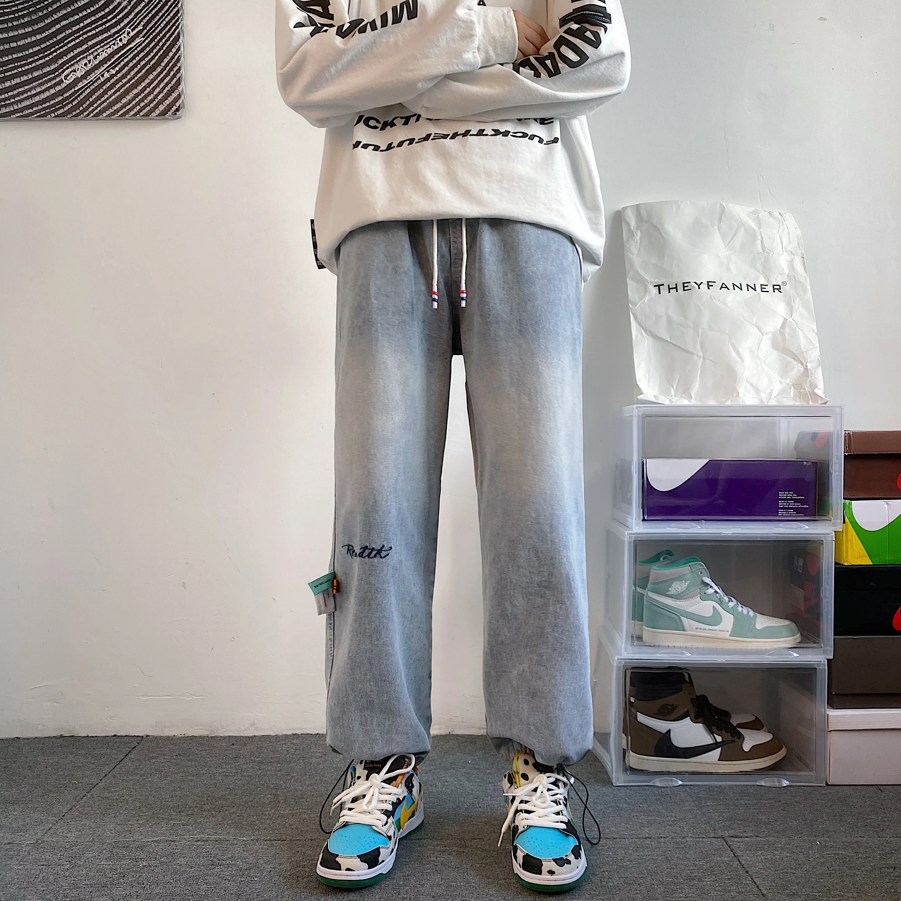 2023 Men Loose Straight Jeans Casual Fashion Versatile Pants High Quality