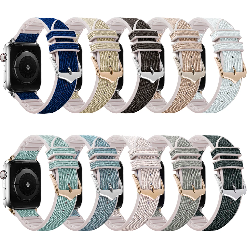 Силиконовый ремешок из натуральной кожи для apple watch series 7 6 SE 5 4 3 2 iwatch 41 мм 40 мм 38 мм, Женский Блестящий ремешок с блеском