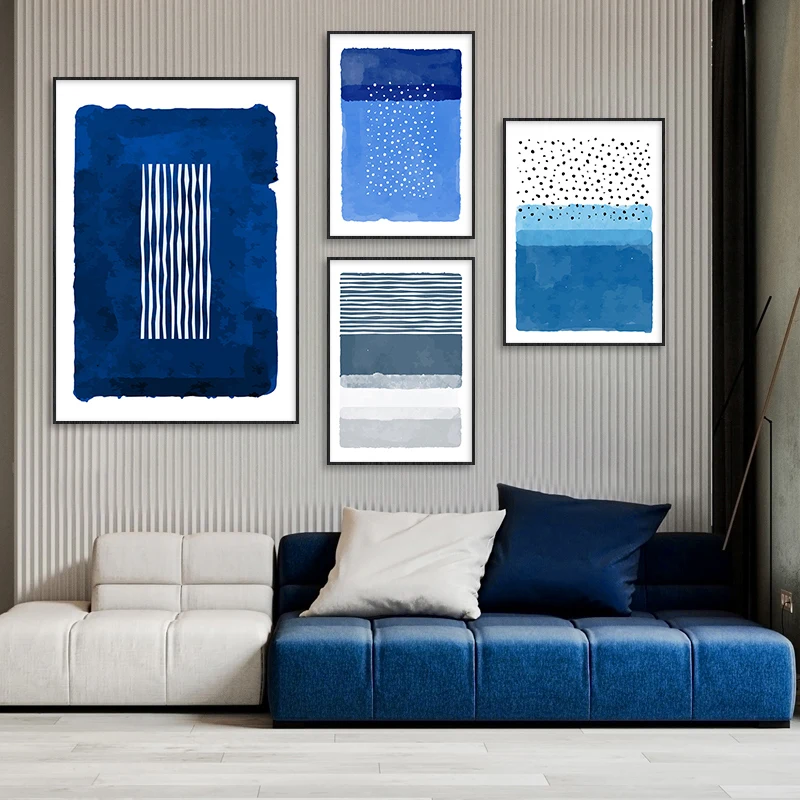 

Abstract geometric line Morandi Blue watercolor Wall Poster Print Nordic Canvas Painting Art pictures Living Room Home Decor