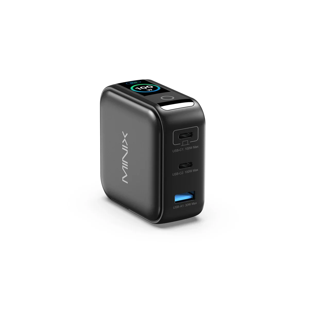 Фото Зарядное устройство MINIX P3 Pro 100W GaN USB, дорожный адаптер с несколькими разъемами для Macbook, iPhone, Samsung, с дисплеем №2