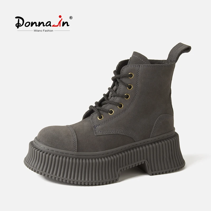 

Donna-in/осень-зима 2023 г.; Женские ботильоны из натуральной кожи; Ботинки из коровьей замши на платформе; Женские ботинки на блочном каблуке со шнуровкой