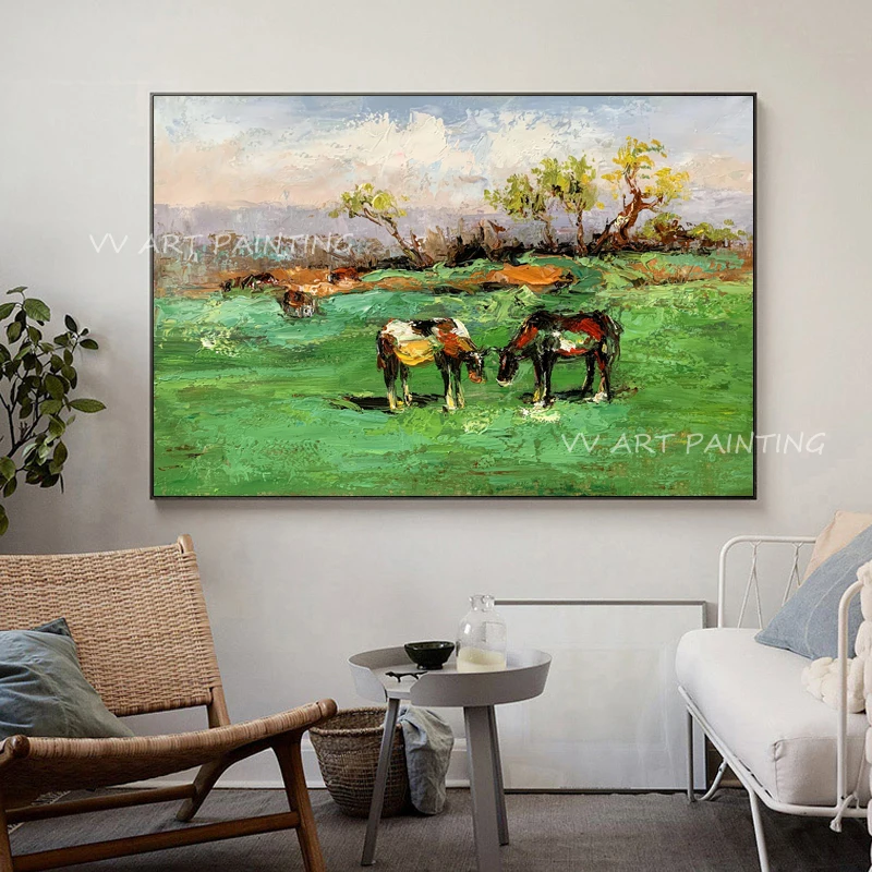 Современная Абстрактная живопись лошадь животные толстая картина маслом ручной