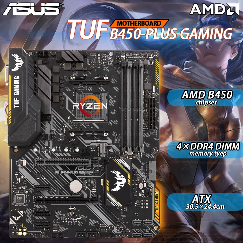 

B450 Motherboard Fro Ryzen 3/5/7 series ASUS TUF B450-PLUS GAMING adopts AMD B450 Chip 4×DDR4 Socket AM4 64GB PCI-E 3.0 M.2 ATX