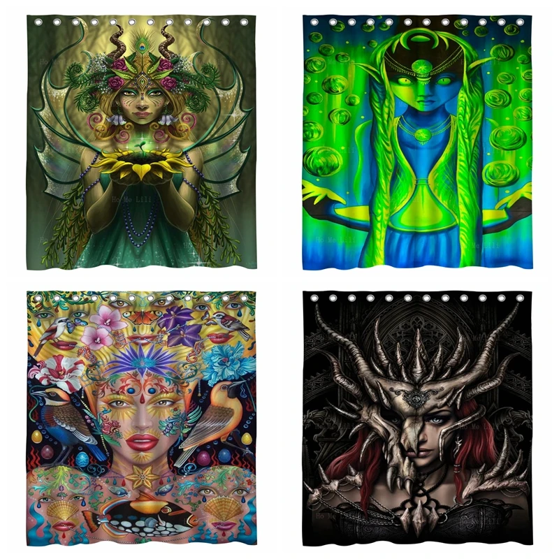 

Cosmic Buddha The Nature Of Beauty Dragon Mask Female Gothic Fantasy Luna Earth Magic Psychedelic Shower Curtain By Ho Me Lili