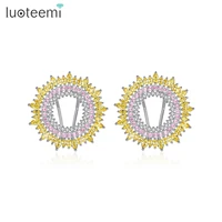 luoteemi trendy new korean design pink purple sunflower multicolor cubic zirconia big fashion wome round hollow earrings friend