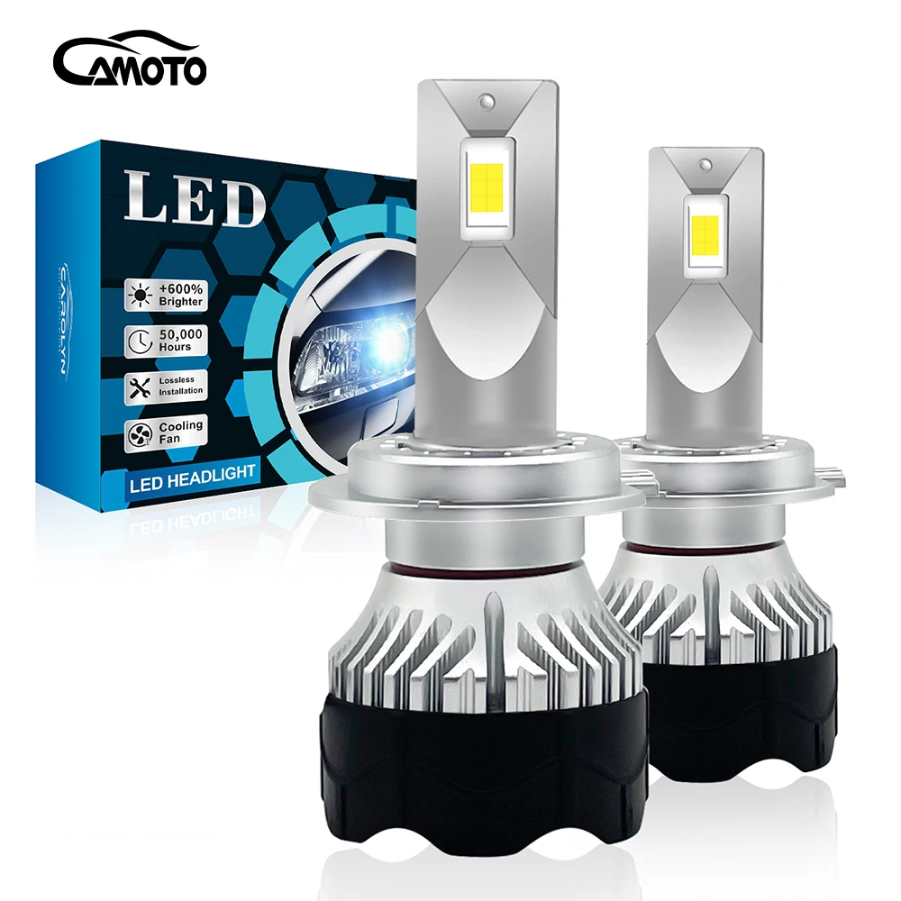 

CAMOTO 2 PCS H4 H7 LED Headlight Bulbs with Cooling Fan, 28000 LM 9005 9006 LED Headlight Conversion Kit for High Beam Low Beam