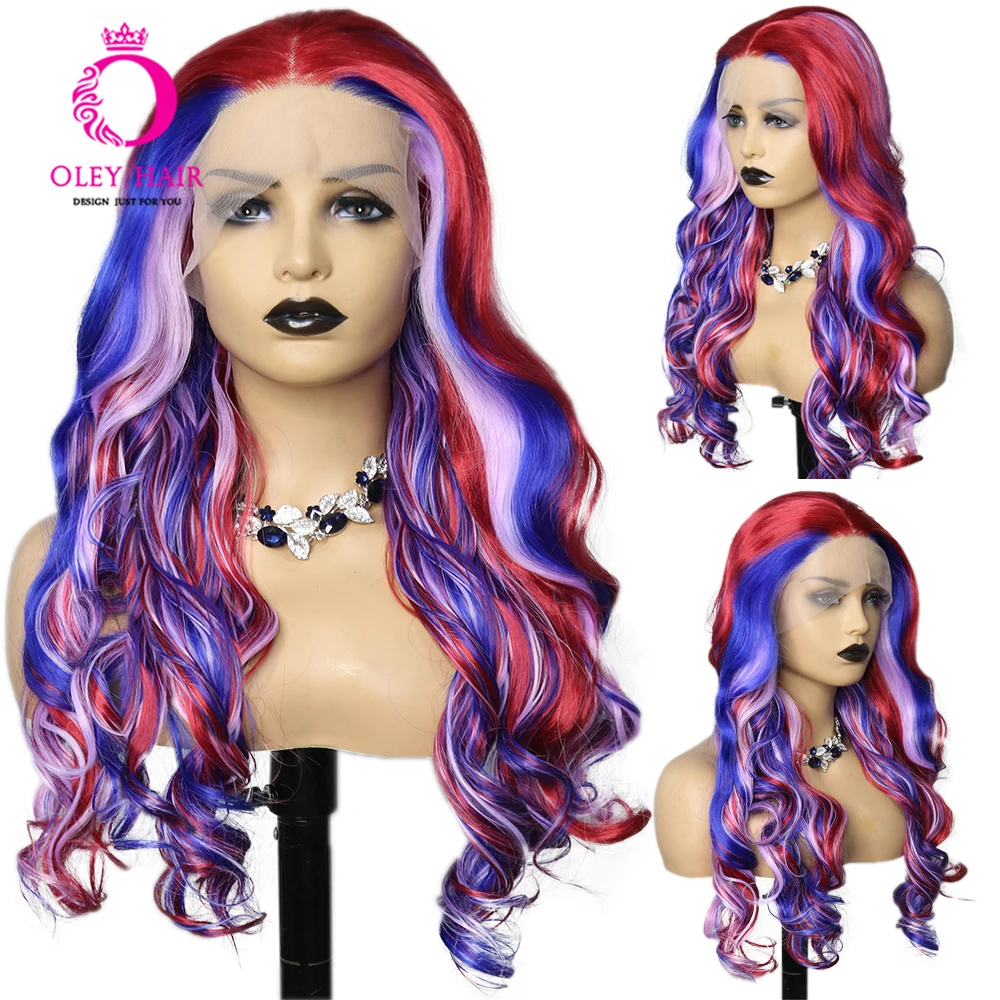 Loose Wave Purple Color Synthetiic 13x4 Lace Front Wig Gluess Drag Queen Cosplay Wigs For Black Women Pre Plucked
