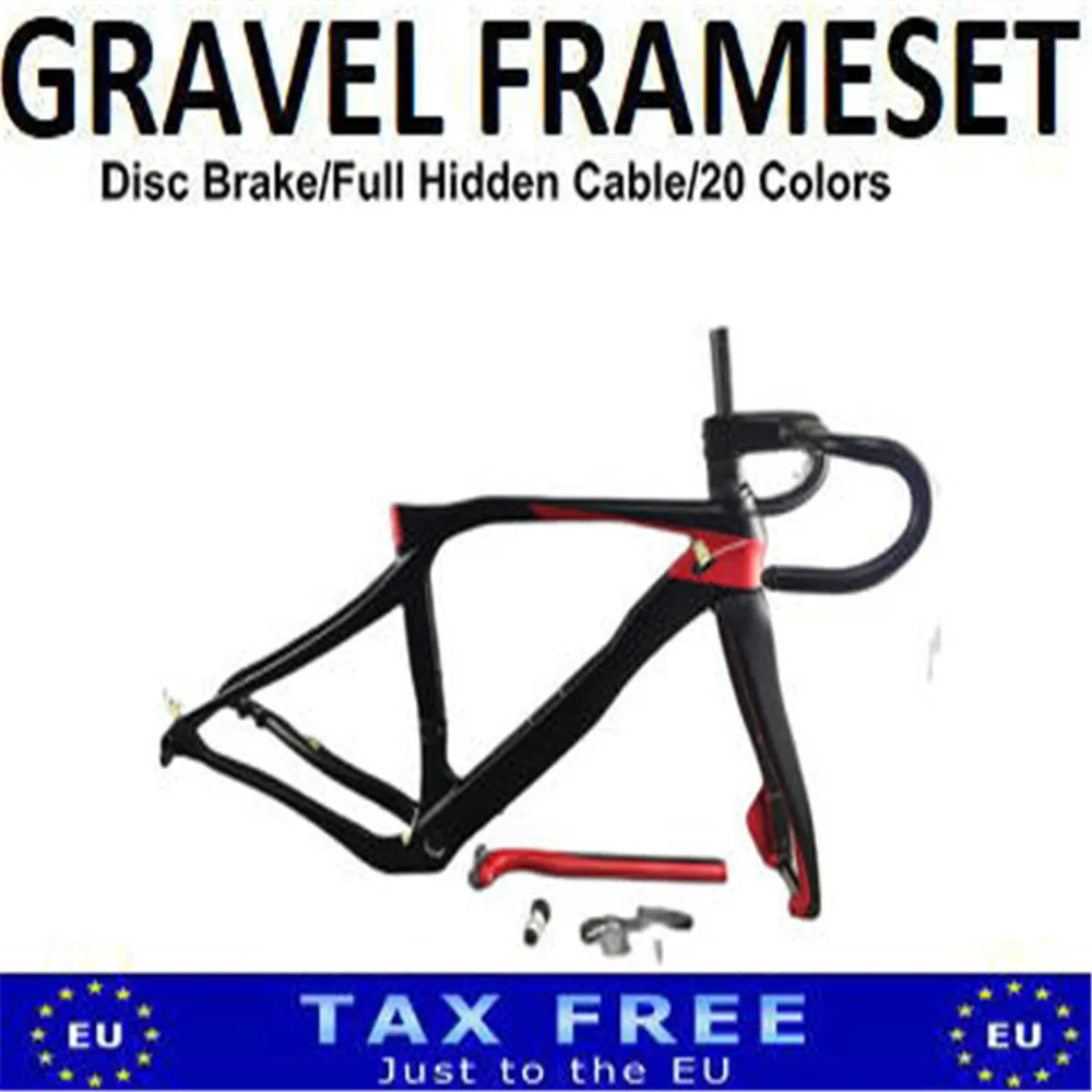 

30 Colors Red Black Disc Brake Grevil Frame Gravel Road Bike Frameset and Carbon Handlebar