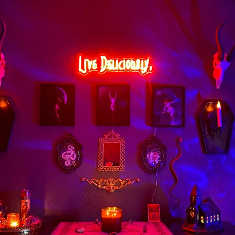 Live Deliciously Led Neon Sign Home Wall Witchy Decor Wouldst Thou Like to Gothic Horror Satanic