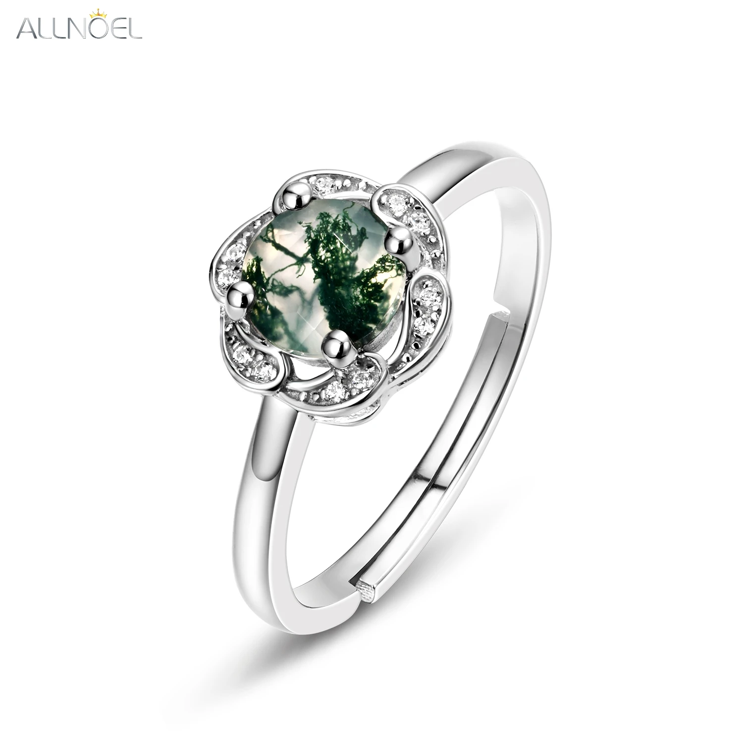

ALLNOEL, натуральные кольца 7*7 мм, моховый агат, Стерлинговое Серебро 925 пробы, открытые кольца для женщин, зеленые драгоценные камни, обручальны...