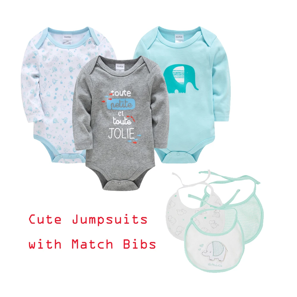 

Kavkas 6Pcs/Lot Summer Baby Girls and Boys Clothes Sets Bebes Bodysuit Blue Jumpsuit With Bibs Cute Elephant Printed Clothes