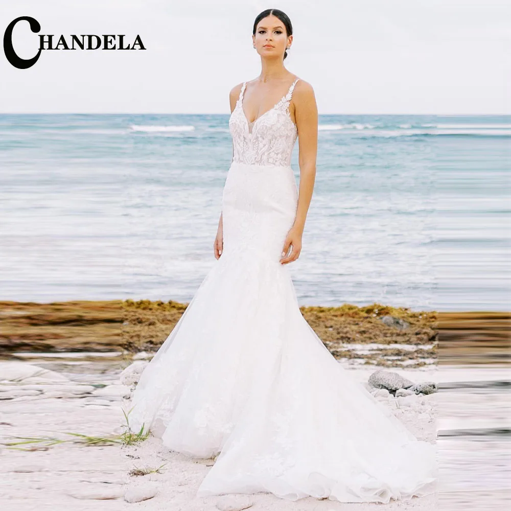 

CHANDELA Chic Trumpet Charming Wedding Dresses Spaghetti Straps Scoop Bridal Gown Vestidos De Novia Personalised For Women
