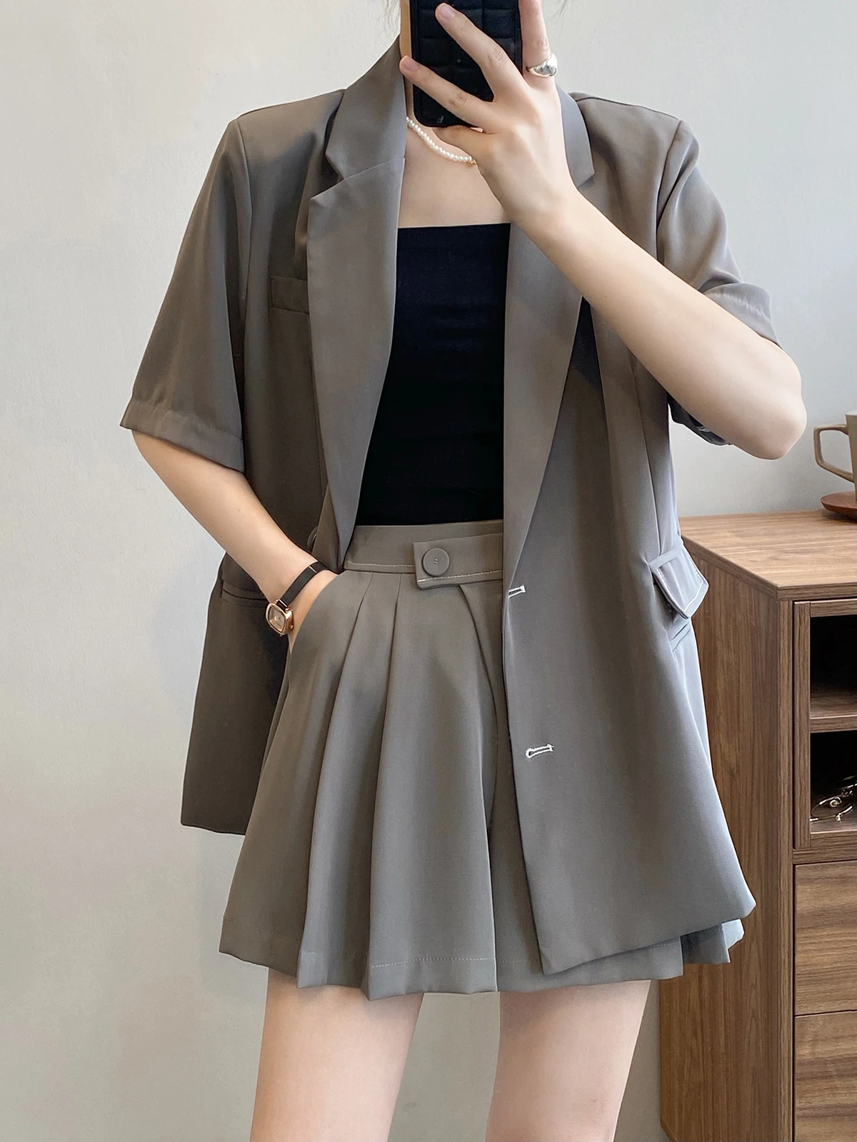 

High quality short sleeve suit two-pieces 2022 summer new casual suit for women office lady suit