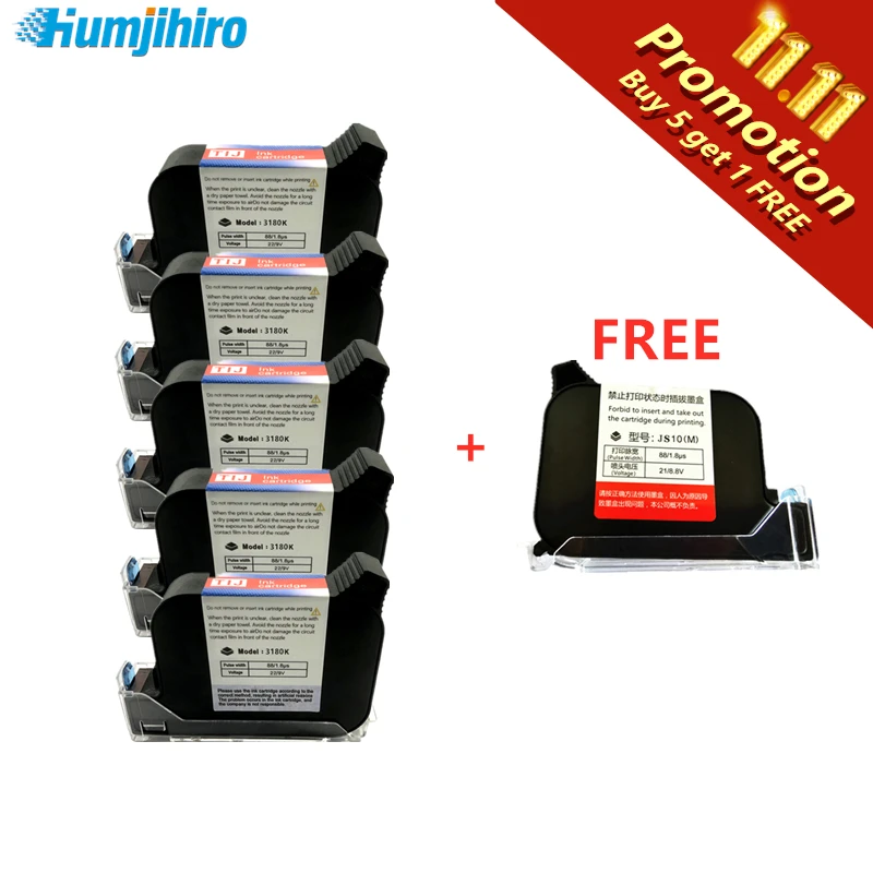 

HUMJIHIRO 5pcs 3180K Quick-drying Solvent Ink Cartridge Print Height 12.7mm Multicolor Handheld Inkjet Printer Ink Cartridge