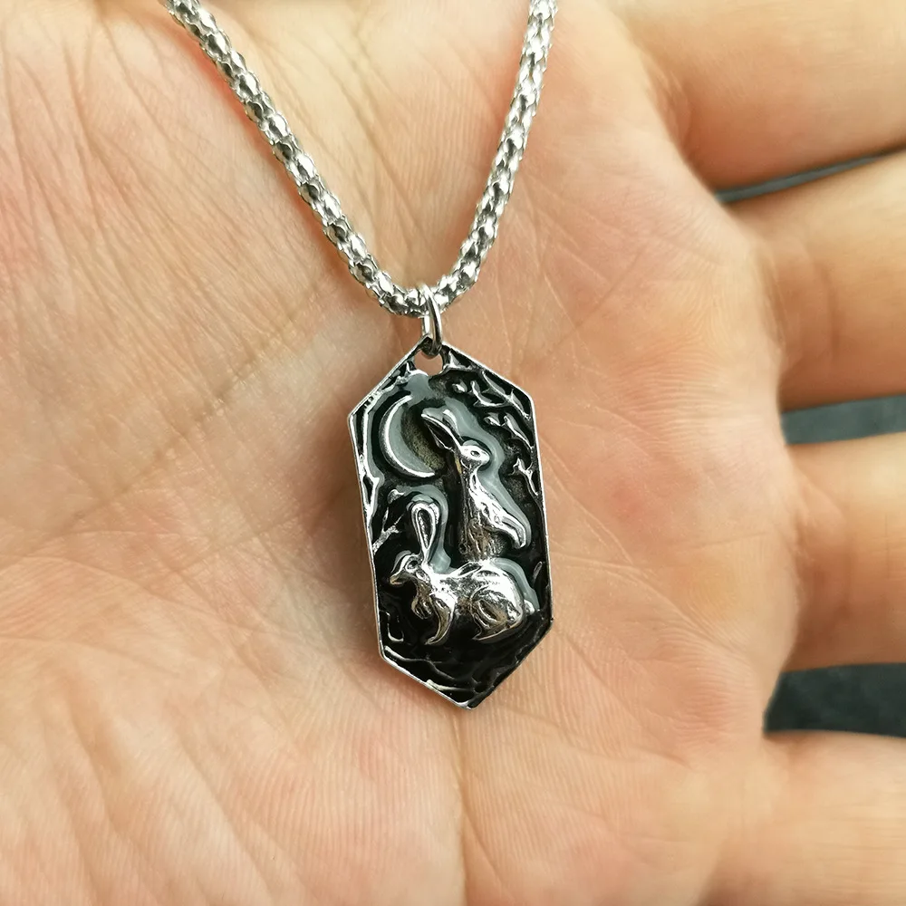 

Retro Gothic Style Moon Rabbit Dog Tag Pendant Necklace for Women Fashion Personality Party Jewelry Cute Rabbit Necklace Gifts