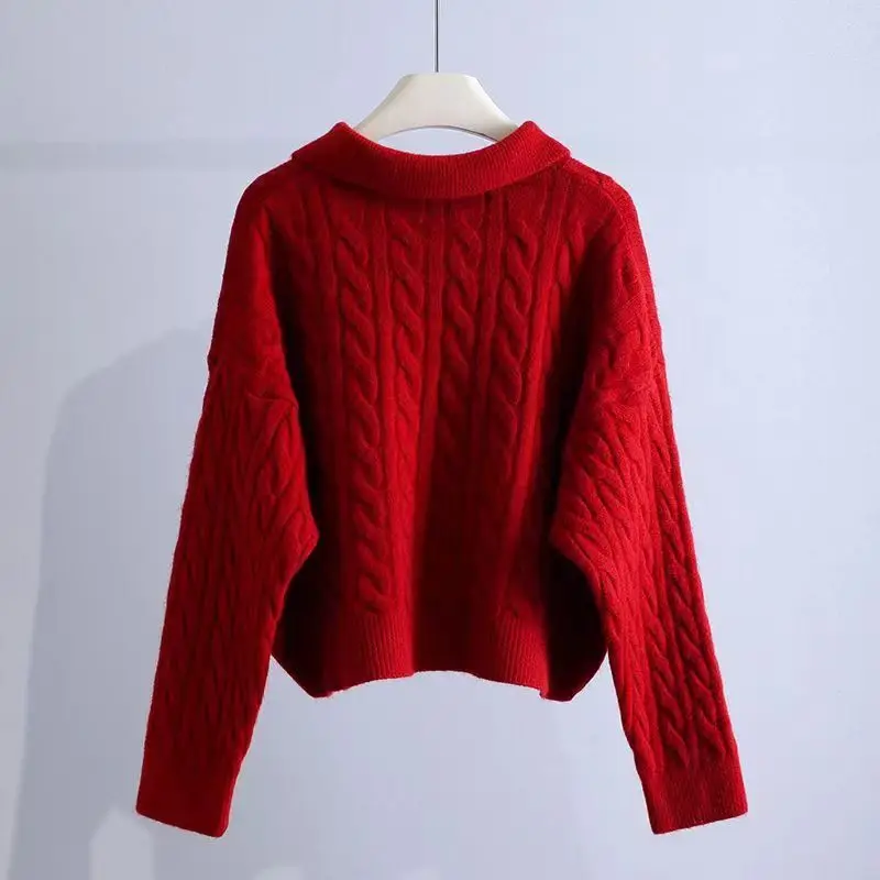 Женский Винтажный Вязаный Свитер Свободный Пуловер С Французским Лацканом Осень