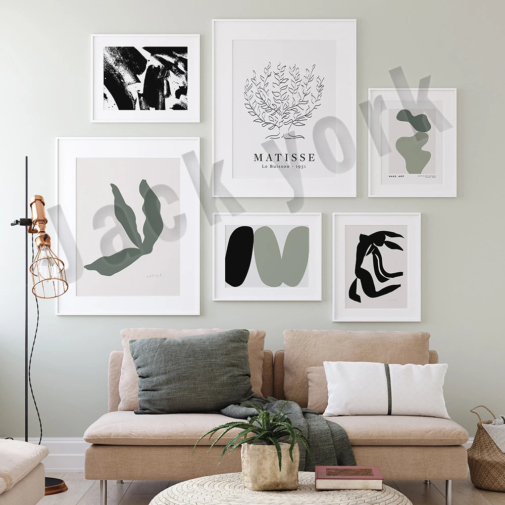 Фото Печатные картины Matisse Gallery, Matisse, постеры с зеленой выставочной галереей шалфея, абстрактное искусство, принты с Хансом Arp, картины для декора ... №1