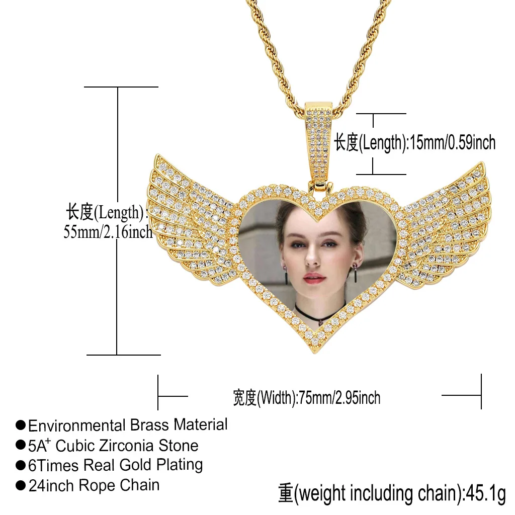 8 Styles Top Quality Custom Photo Pendant Necklace Cubic Zircon Hip Hop Personalized DIY Picture Jewelry Gifts for Couple Lovers